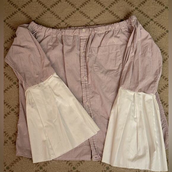 Kate Michael Jensen off shoulder pink button down shirt w ruffle sleeves NWOT S - Picture 1 of 8